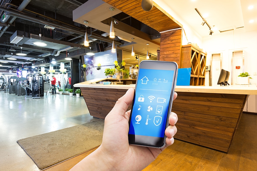 smart phone with smart home with modern gym